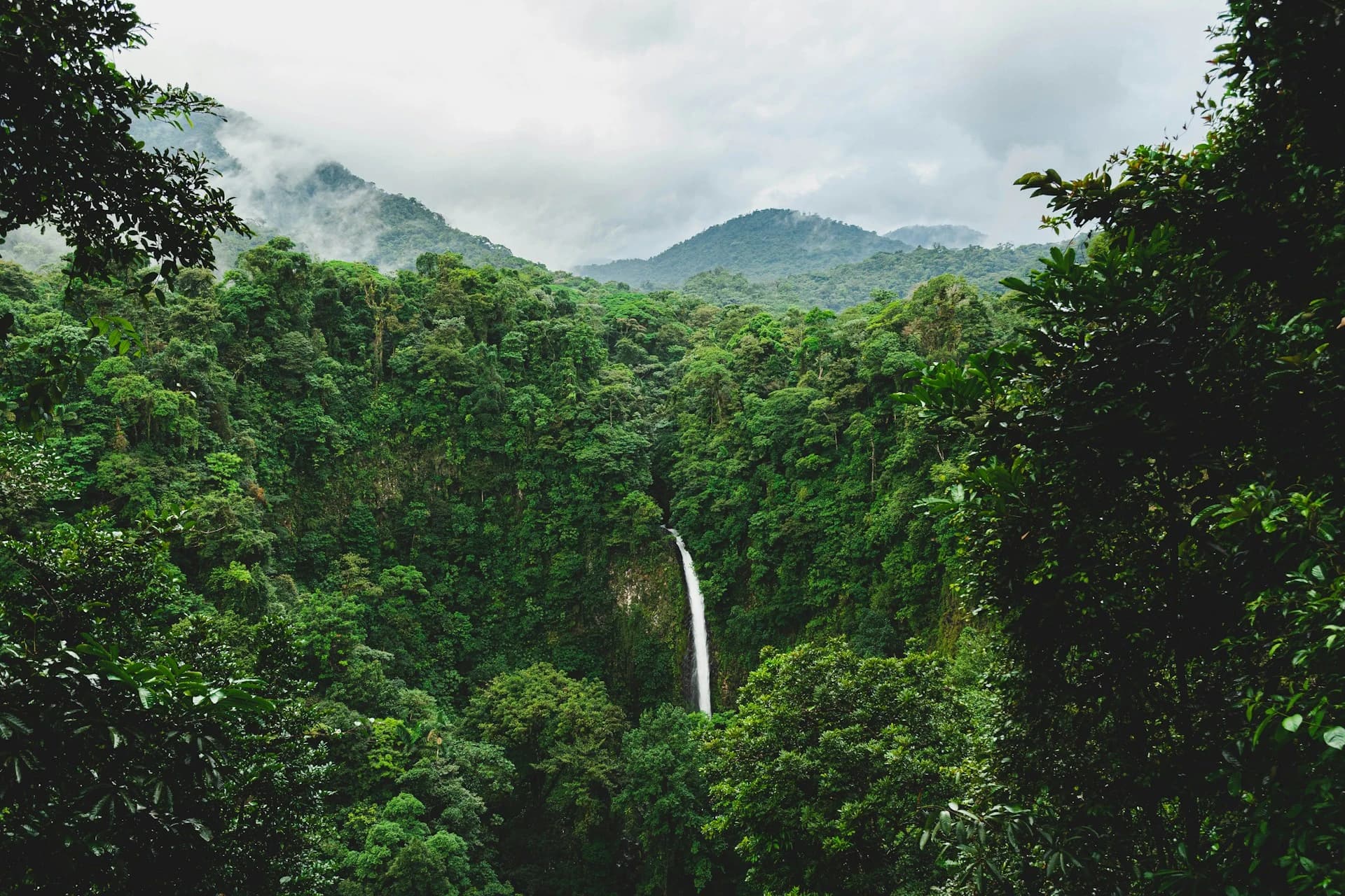 Couple relaxing in a steaming natural hot spring pool with Arenal Volcano and rainforest behind, La Fortuna, Costa Rica