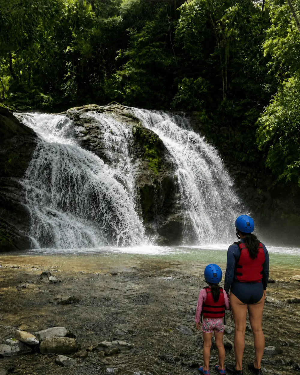 Waterfall stop on the Savegre River rafting tour near Manuel Antonio, Costa Rica